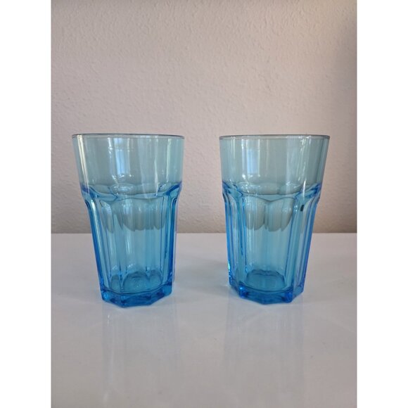IKEA Blue Glass Panel Tumblers Set of 2 – Made in Bulgaria 21412, 5.25" Tall - Picture 1 of 6
